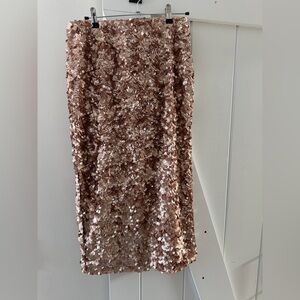 Ann Taylor Sequin Midi Pencil Skirt in Rose Gold - Studio Collection